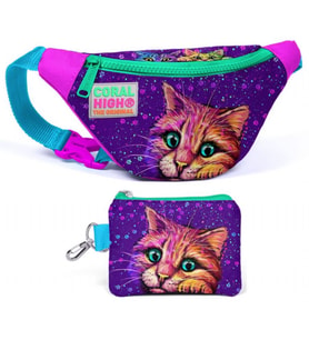 Coral High Mor Kedi Bel Çantası ve Bozuk Para Çantası Seti - Kız Çocuk
