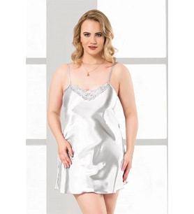 Arias Closet Büyük Beden Beyaz Kısa Saten Gecelik