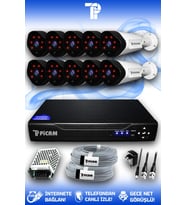 PICAM 10 Kameralı Uzay 10 Dış Kamera Set HDD'siz Full HD Gece Görüşlü Güvenlik Kamerası Sistemi