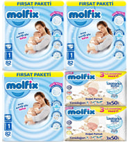 Molfix Bebek Bezi Beden:1 (2-5KG) Yeni Doğan 246 Adet Aylık Fırsat Pk + 6 Adet Islak Mendil