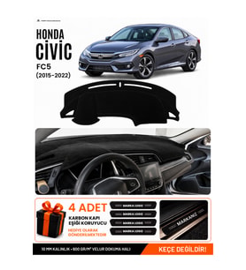 HONDA CIVIC FC5 (2015-2022) Uyumlu Torpido Örtüsü Torpido Kılıfı - Siyah