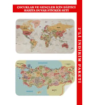 Eğitici - Öğretici Dünya Ve Türkiye Haritası Çocuk Odası Duvar Sticker-60x105-3890
