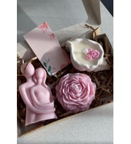 Üçlü Pembe Beyaz Mum Seti - Doğal Soya Wax - Şakayık , Kadın Erkek , Deniz Kabuğu mum