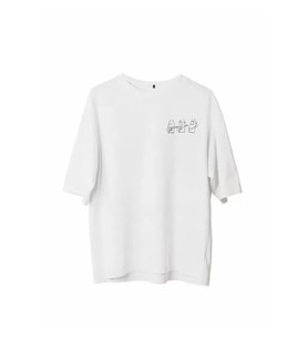 Unisex Bisiklet Yaka Baskılı Oversize T-Shirt - Beyaz