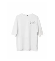 Unisex Bisiklet Yaka Baskılı Oversize T-Shirt - Beyaz