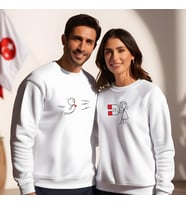 Sevgililer Günü Kombin Erkek Kadın Çekim Gücü Görselli Bisiklet Yaka Sweatshirt 5005 (Beyaz)