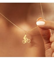 Kişiye Özel Bisiklet Süren Kız Silüet Kolye 925K Gümüş (Gold)