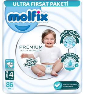 Molfix Premium Bebek Bezi Beden:4 (7-14KG) Maxi 86 Adet Ultra Fırsat Pk
