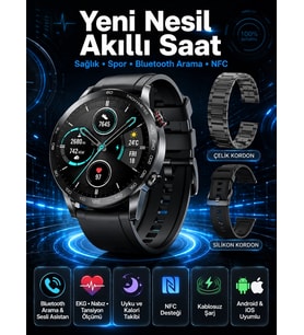 Suya Dayanıklı Dokunmatik Akıllı Saat Bluetooth 5.0, Sesli Asistan ve Sağlık Takibi