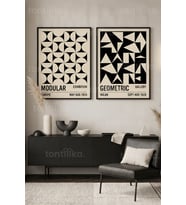 Geometrik Modernizm 2'li Ahşap Çerçeveli Tablo Seti