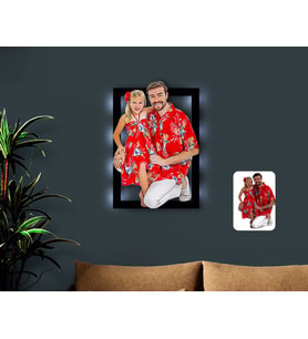 BK Gift Kişiye Özel Tam Boy Baba ve Kız Karikatürlü 3D Led Işıklı Ahşap Tablo-1