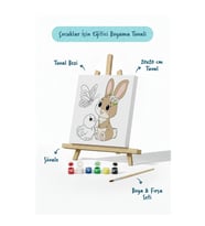Sevimli Tavşan Temalı Çocuk Boyama Tuvali – Şövaleli Eğitici Boyama Seti 20x20 cm