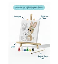 Sevimli Tavşan Temalı Çocuk Boyama Tuvali – Şövaleli Eğitici Boyama Seti 20x20 cm