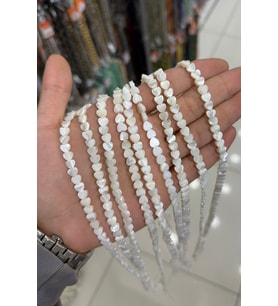 Sedef Taşı Kalp Kesim Parlak Beyaz 6x3mm Doğal Taş Dizi [AA]