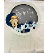 Ledli Yuvarlak Kapı Süsü Bubble Pano Gri-mavi-lacivert Bebek Hastane Odası