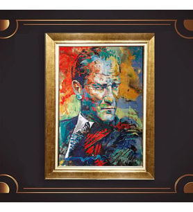 Altın Varaklı Çerçeveli Paspartulu Atatürk Tablo z4943 (Gold)
