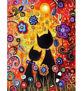 Kedilerin Renkli Dünyası Sayılarla Boyama Seti 40x50 cm (Tuvale Gerili)