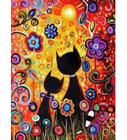 Kedilerin Renkli Dünyası Sayılarla Boyama Seti 40x50 cm (Tuvale Gerili)