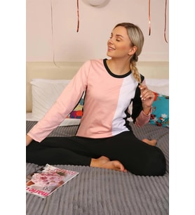 Giyim Kadın Uzun Kol Penye Pijama Takım Somon
