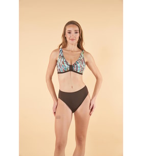 Estiva Dijital Desenli Toparlayıcı Luplu Bikini Takımı - Kahverengi