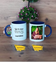 Teyzeye Doğum Günü Hediyesi Kupa Bardak Lacivert Fotoğraflı