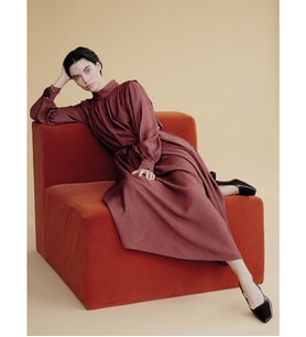 LCW Modest Kahverengi Dik Yaka Kuşaklı Oversize Büzgülü Elbise