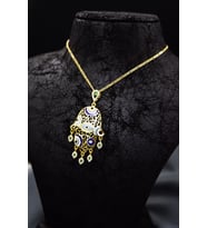 Papatya Silver 925 Ayar Gümüş Gold Kaplama Zirkon Taşlı Nazar Gözlü Mineli Fatma Eli Kolye (Yeşil)