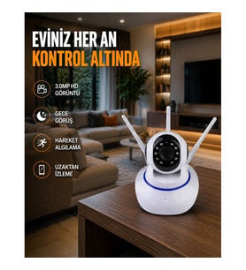 Mey İthalat® Full HD Akıllı IP Kamera – Gece Görüşlü, Hareket Sensörlü, Çift Yönlü Ses ve Online Kay