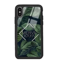 iPhone Xs Max Uyumlu Yeşil Yapraklı Kare İsim Tasarımlı Glossy Telefon Kılıfı