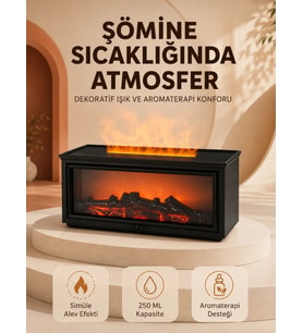 Alev Efektli Aroma Yayıcı Hava Nemlendirici Uzaktan Kumandalı Gece Lambası