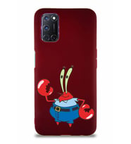 Oppo A52 Soft Premier Kapak Bay Yengeç Tasarımlı Silikon Kılıf - Mürdüm (Şeffaf)