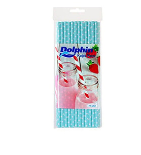 Kağıt Pipet Mavi Puantiyeli 25"li