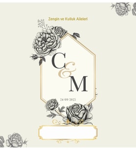 Nikah Nişan Düğün Davetiyesi Kare İkiz İp Bağlamalı 5017