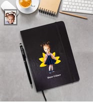 Kişiye Özel Kız Çocuk Karikatürlü Siyah Defter Kalem Hediye Seti Model-3