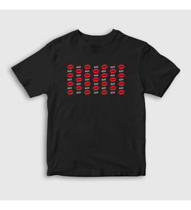 Presmono Unisex Çocuk Siyah Pattern Öpücüklü T-Shirt 449428tt