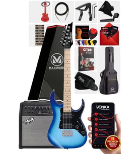 Maxword DE-150BL-50AMP Maple Klavye HH Yüksek Kaliteli 50W Amfili Elektro Gitar Seti