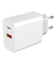 Hızlı Şarj QC 3.0 Destekli Şarj Adaptörü ((USB ve TYPE-C PD Girişli)) 22W Akım Gücü Yanmaz Plastik (Beyaz)
