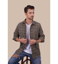 Kahverengi Hasır Desenli Oversize Hediye Kutulu Erkek Gömlek