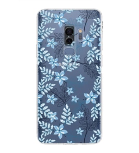 Samsung Galaxy S9 Plus  Kamera Korumalı Kapak Floral Mavi Tasarımlı  Şeffaf Kılıf
