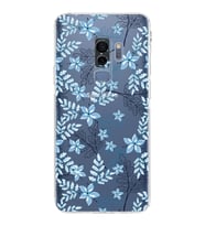 Samsung Galaxy S9 Plus  Kamera Korumalı Kapak Floral Mavi Tasarımlı  Şeffaf Kılıf