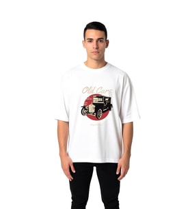 Erkek Oversize Tişört Klasik Otomobil Baskısı Yolun Krali Retro Araç Grafik Dijital Baskı Günlük