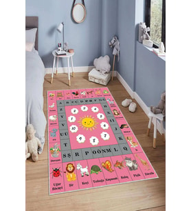 Dijital Baskılı Kaymaz Taban Yıkanabilir Kolay Temizlenir Modern Çocuk Odası Halısı NDÇ-SD-658 (Çok Renkli)