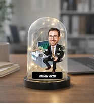 BK Gift Kişiye Özel Erkek Bankacı Karikatürlü Led Işıklı Cam Fanus Biblo -1, Mesleki Hediye, Sevgiliye-Arkadaşa Hediye