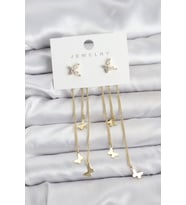 Kelebek Model Gold Renk Pirinç Sallantılı Kadın Küpe - TJ-BKP11457