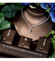 Cyra Zirkon Taşlı Takı Seti Kolye Küpe Bileklik Yüzük Set Düğün Nişan Seti (Silver)