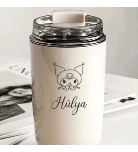 Kişiye Özel Retro Stil 240ml Vakumlu Isı Korumalı Kuromi Baskılı Termos Kupa (Beyaz)
