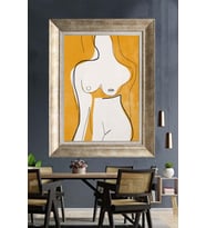 Tablore Sarı Zemin Minimalist Kadın Silhouette Çerçeveli Tablo Modern Nü Sanat Duvar Dekoru Ev Ve Ofis Tablosu