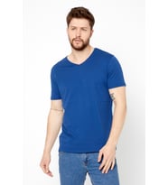 Erkek Pamuklu Kısa Kollu V Yaka T-shirt (İndigo)