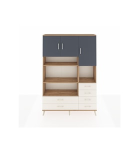 Arges Dolap 9 Raflı 6 Çekmeceli 3 Kapaklı 132x30x195 Çam-Antrasit/Aytaşı