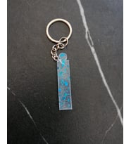 İ Harfi Şeffaf Epoksi Mavi Glitter Süslemeli Gümüş Halka Anahtarlık El Yapımı Hediyelik